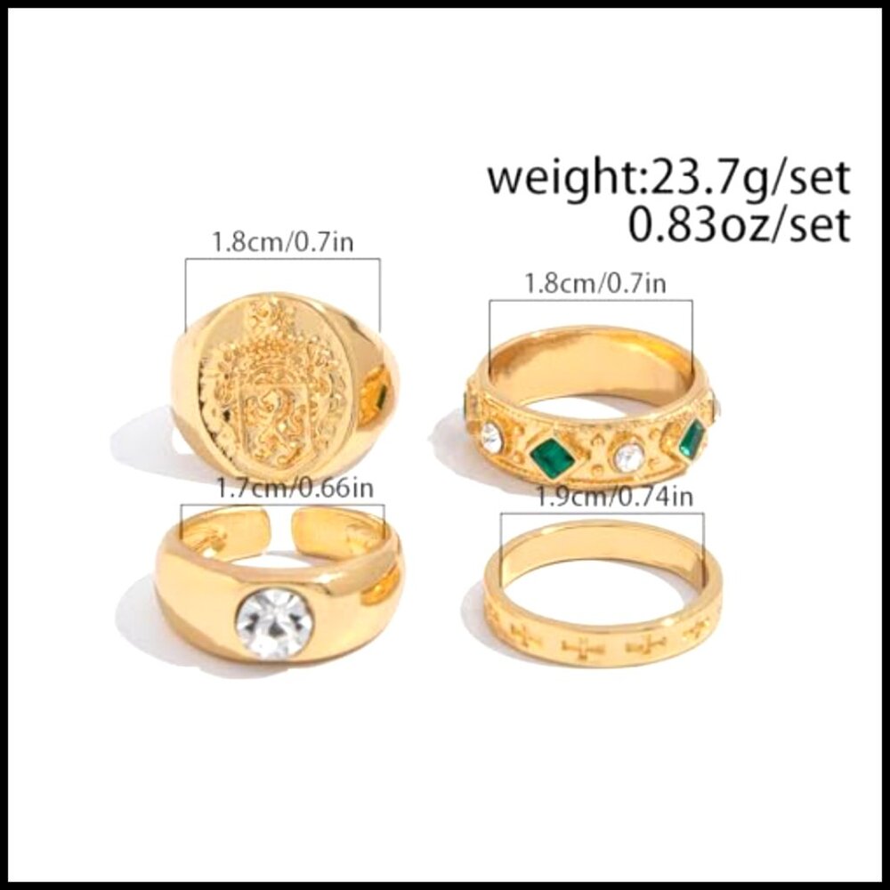 Gold Hammered Geometric Stackable Rings Set, Size… - image 4